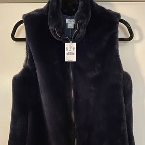 J Crew faux fur vest navy small NWT
